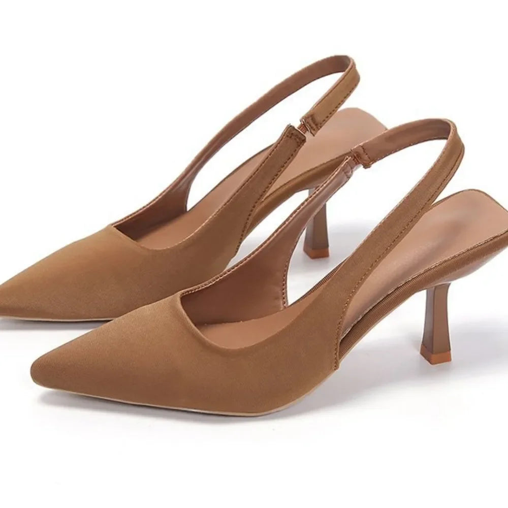 Point Toe Kitten Heel Slingback Pumps - Piña Colada