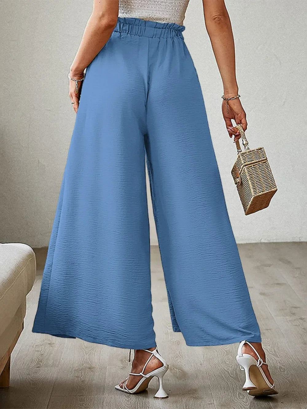 Tied Slit Wide Leg Pants - Piña Colada