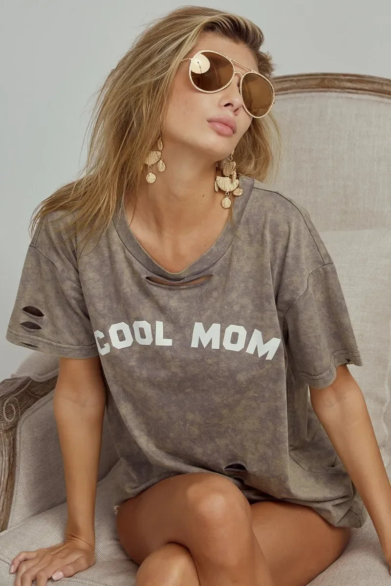 BiBi Washed Laser Cut Detail Cool Mom Print Top - Piña Colada
