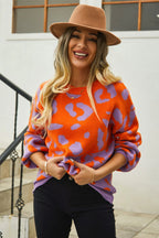 Angel Wings Woven Right Leopard Round Neck Dropped Shoulder Sweater - Piña Colada