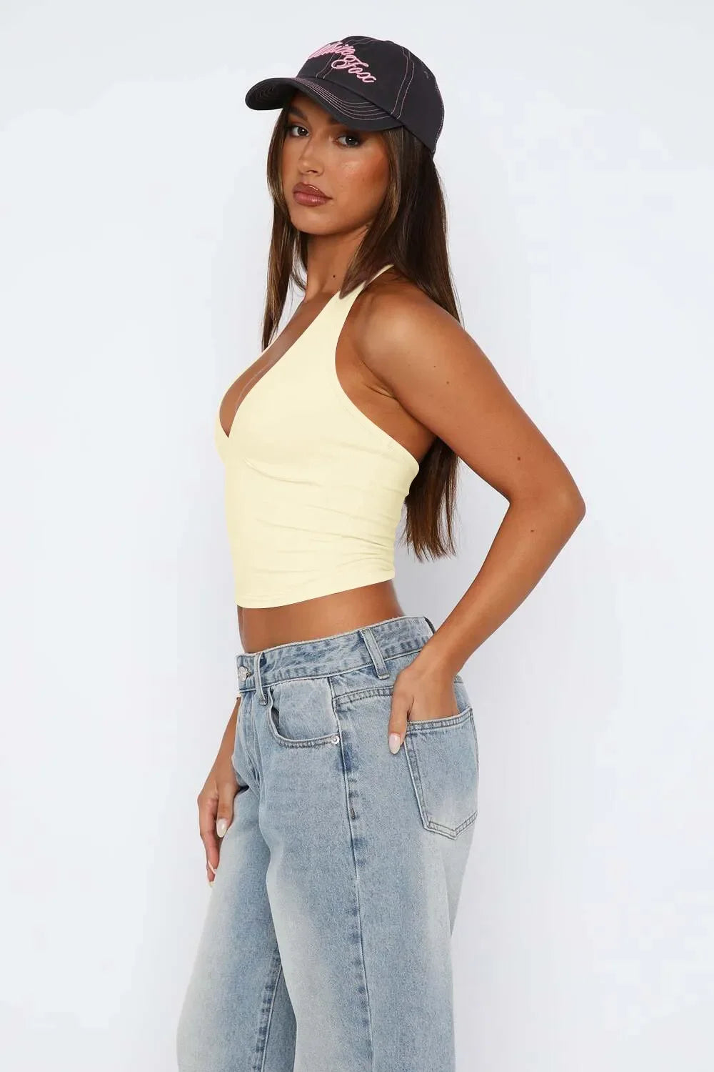 Lovelet Halter Neck Cropped Slim Cami - Piña Colada
