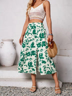 Slit Printed Midi Skirt - Piña Colada