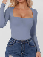 Square Neck Long Sleeve Bodysuit - Piña Colada