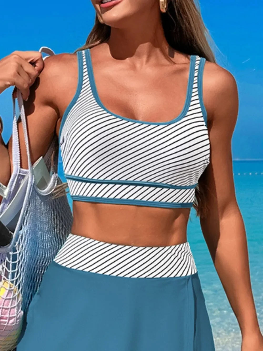 Scoop Neck Top and Skort Swim Set - Piña Colada