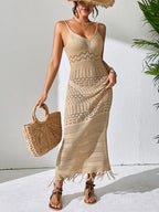 Openwork Scoop Neck Cover-Up Dress - Piña Colada
