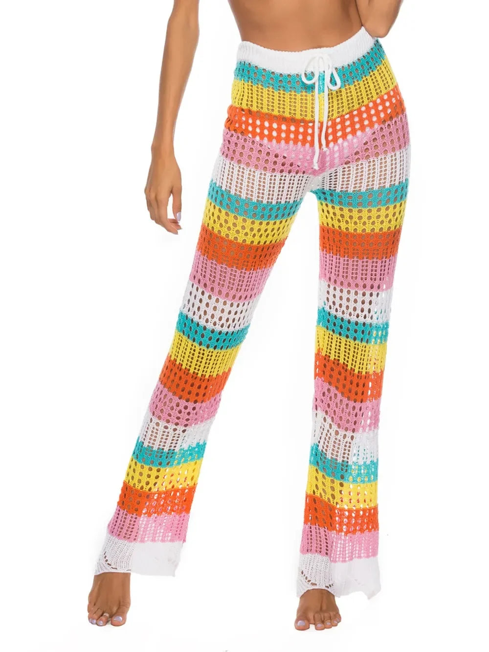 Cutout Contrast High Waist Swim Pants - Piña Colada