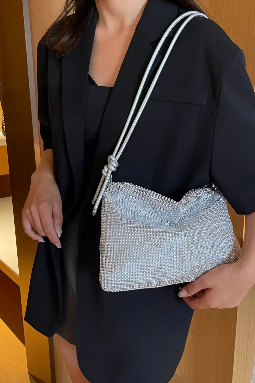 Rhinestone Knotted Strap Crossbody Bag - Piña Colada