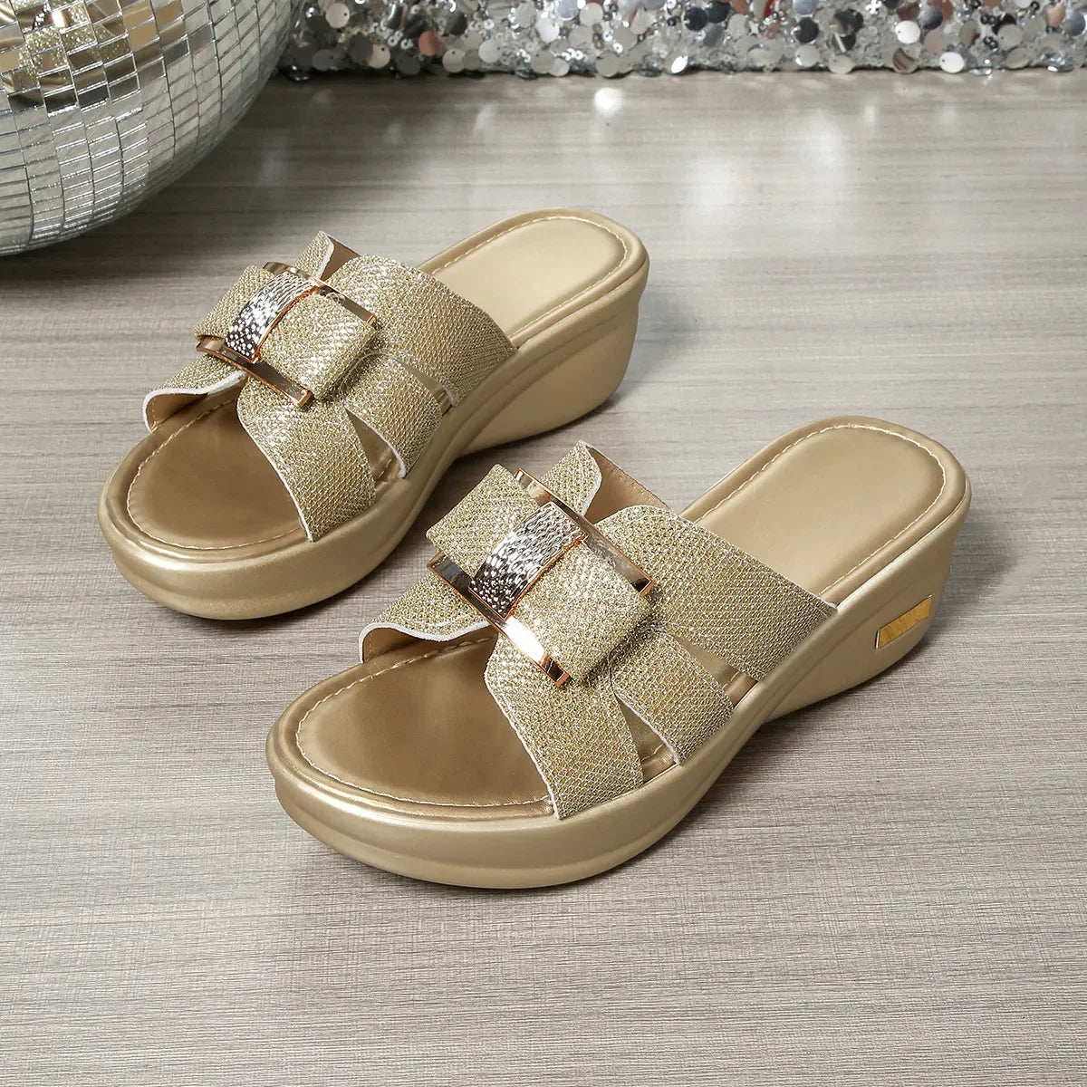 Open Toe Platform Wedge Sandals - Piña Colada