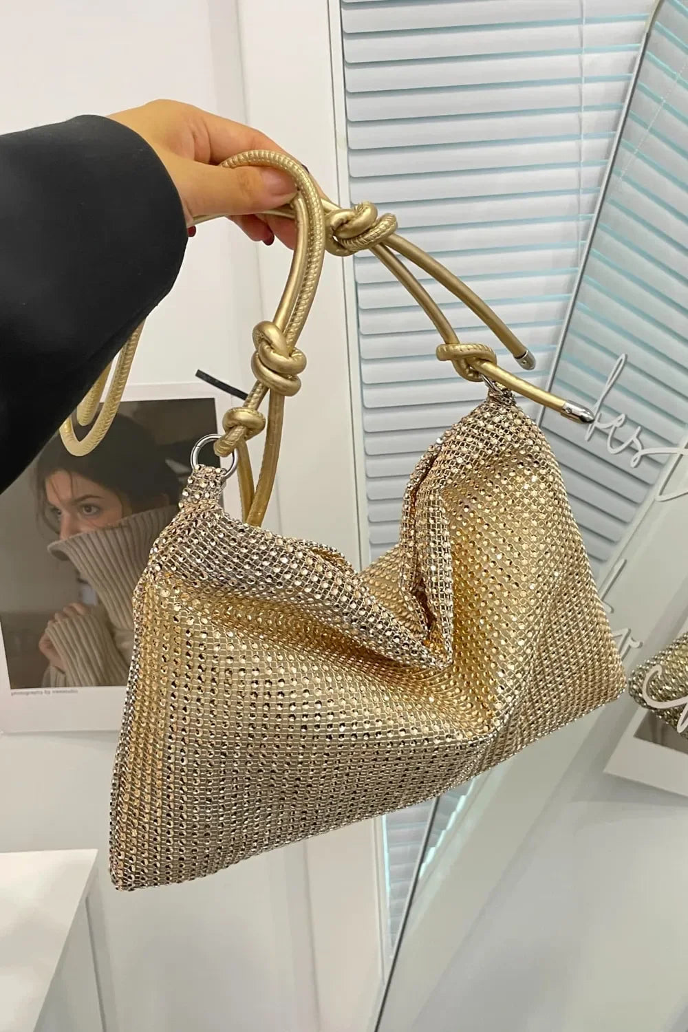 Rhinestone Knotted Strap Crossbody Bag - Piña Colada