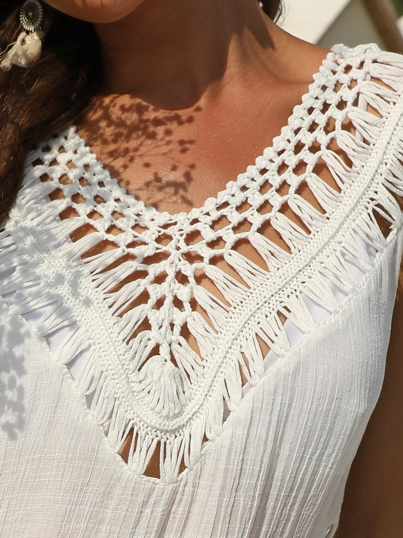 Crochet Detail Beach Cover Up Dress - Piña Colada