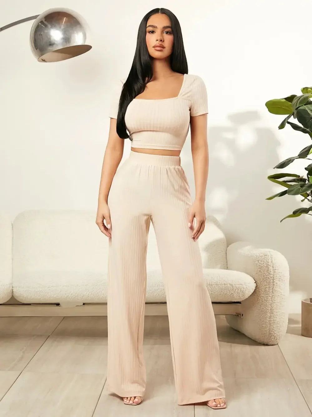 Square Neck Top and Pants Set - Piña Colada