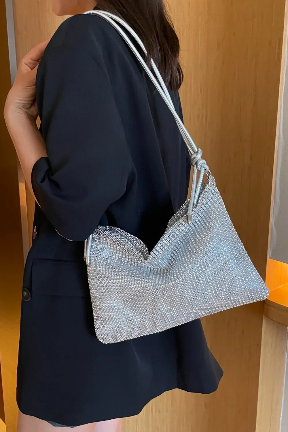 Rhinestone Knotted Strap Crossbody Bag - Piña Colada