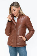 Snobbish Pocketed Zip Up Turtleneck Puffer Jacket - Piña Colada
