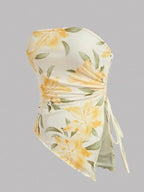 Drawstring Printed Tube Top - Piña Colada