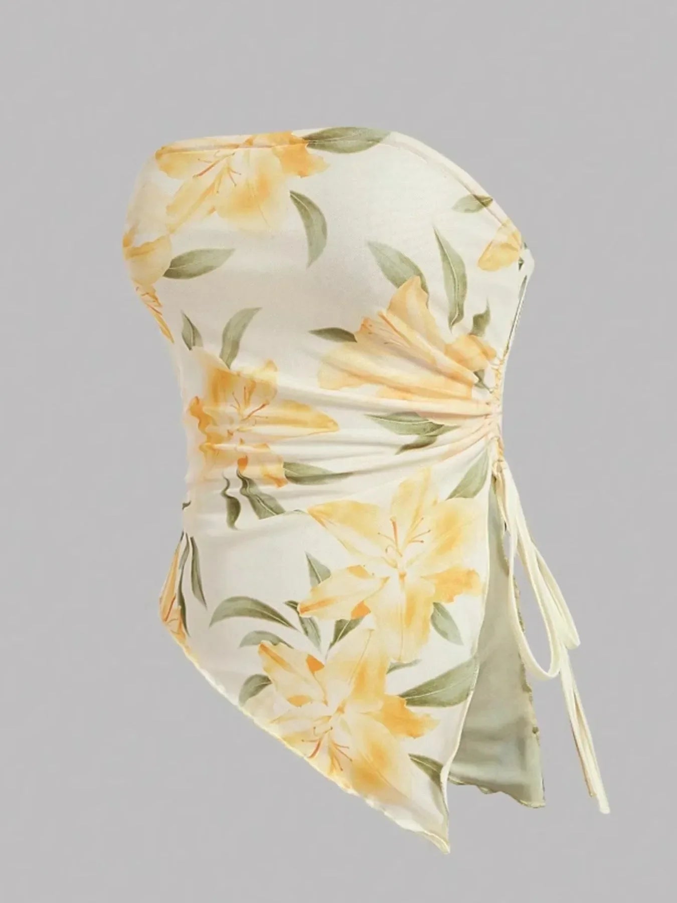 Drawstring Printed Tube Top - Piña Colada