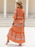 Printed Plunge Half Sleeve Top and Skirt Set - Piña Colada
