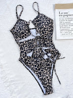 Leopard Cutout Tied One-Piece Swimsuit - Piña Colada