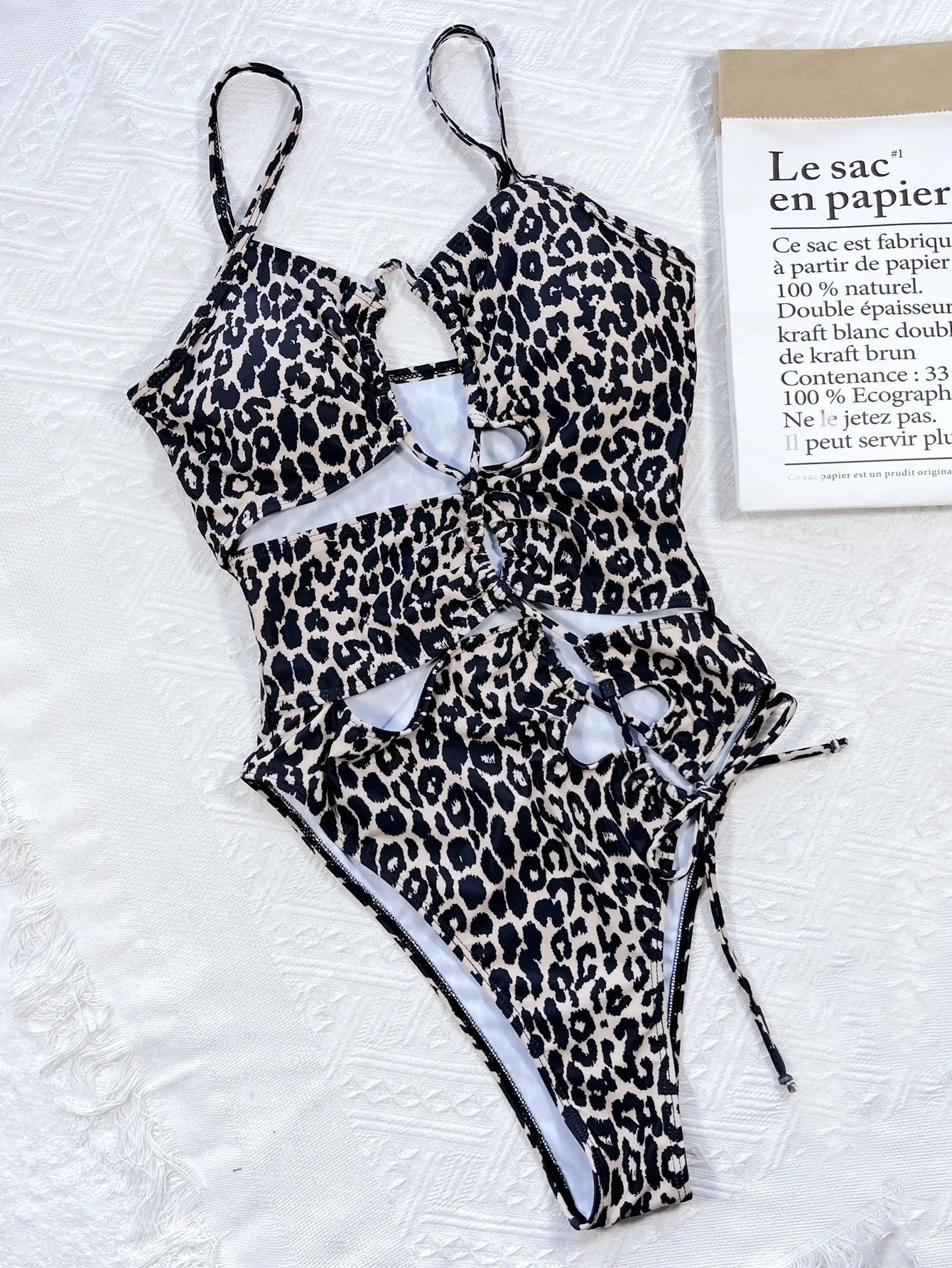 Leopard Cutout Tied One-Piece Swimsuit - Piña Colada