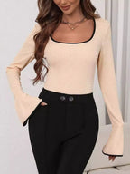 Long Sleeve Bodysuit with Contrast Trim - Piña Colada