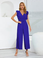 Ruffled Surplice Cap Sleeve Jumpsuit - Piña Colada