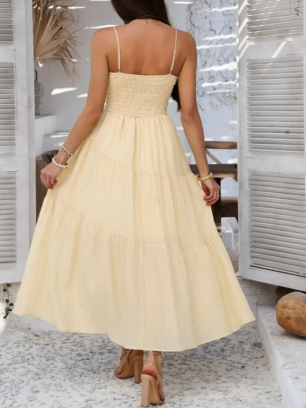 Devine Smocked Tiered Maxi Cami Dress - Piña Colada