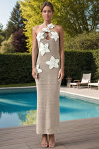 Crochet Flower Halter Neck Knit Dress - Piña Colada