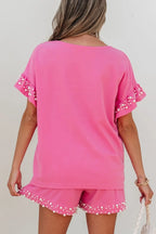 Pearl Embellished Top and Shorts Set - Piña Colada