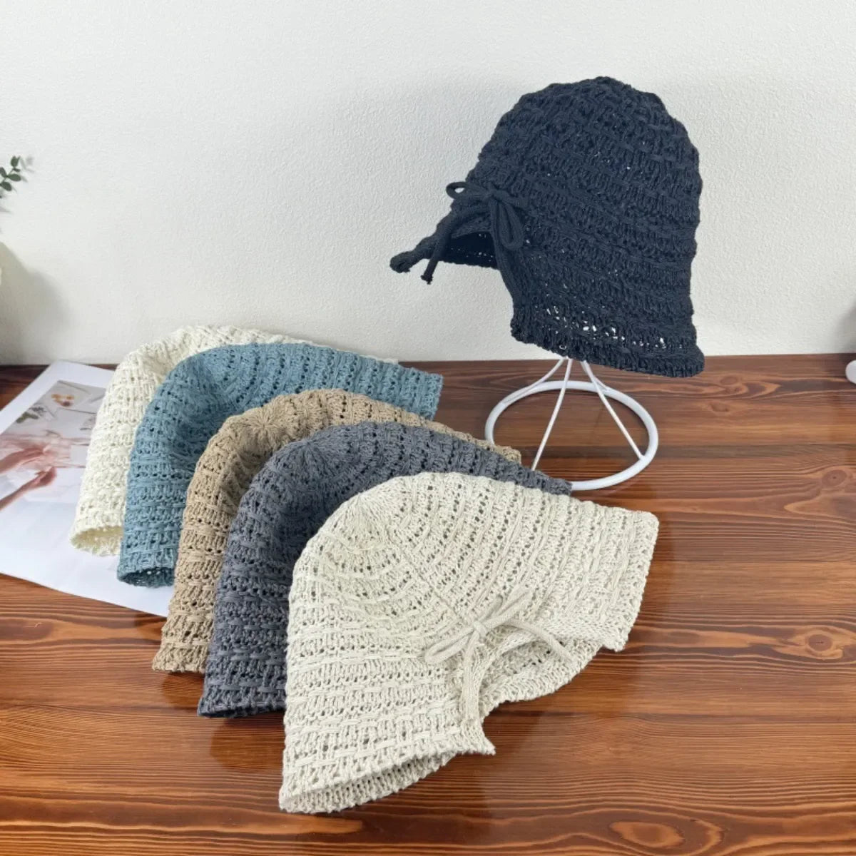 Crochet Bucket Hat with Drawstring - Piña Colada