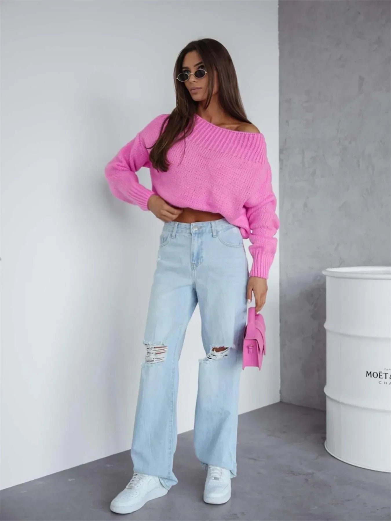 Boat Neck Drop Shoulder Sweater - Piña Colada