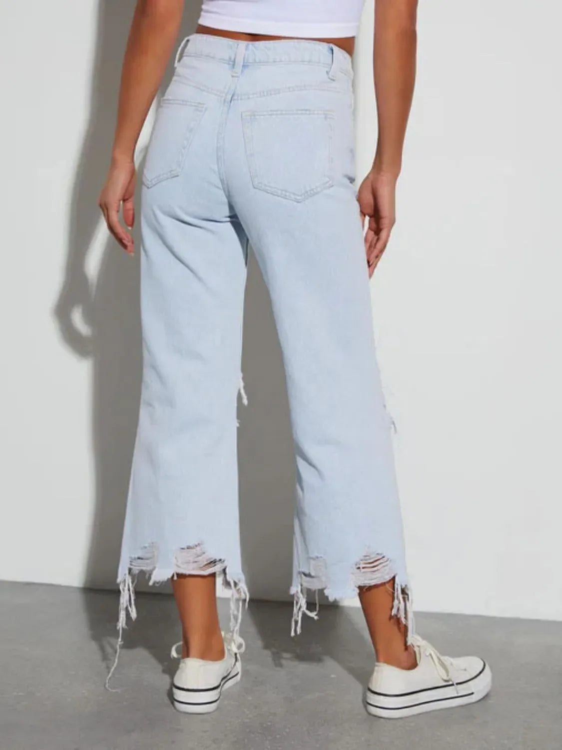Distressed Raw Hem Jeans - Piña Colada