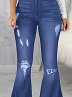 Full Size Distressed Raw Hem Flare Jeans - Piña Colada