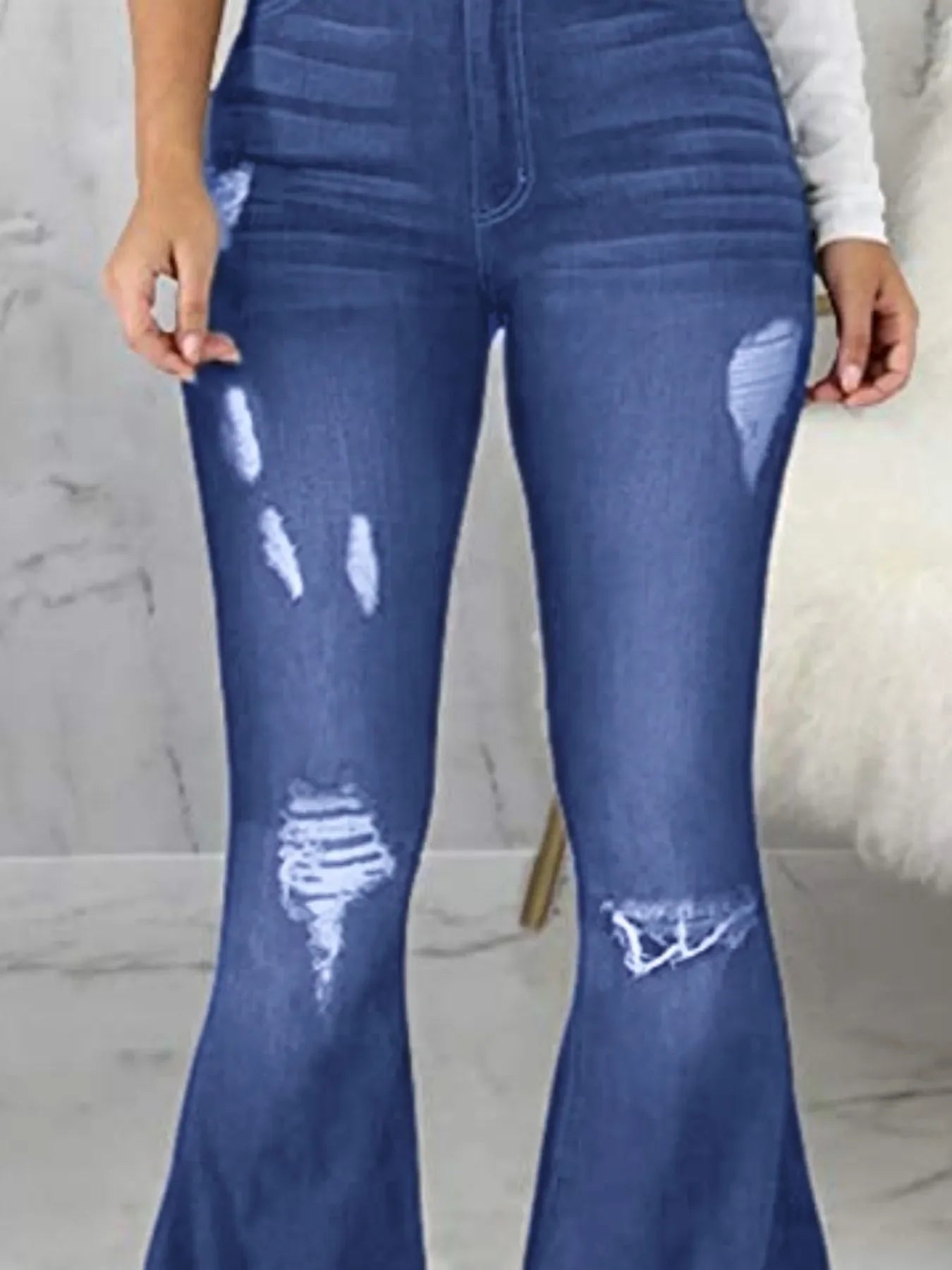 Full Size Distressed Raw Hem Flare Jeans - Piña Colada