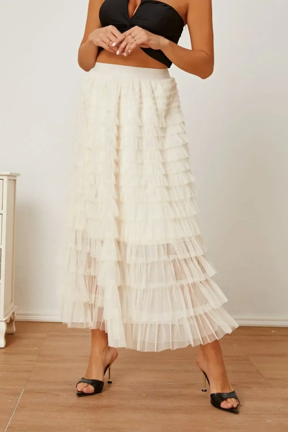 Ruched High Waist Tiered Skirt - Piña Colada