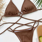 Halter Neck Crisscross Ribbed Bikini Set - Piña Colada