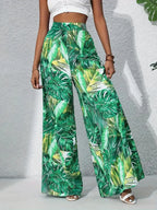 Printed High Waist Wide Leg Pants - Piña Colada