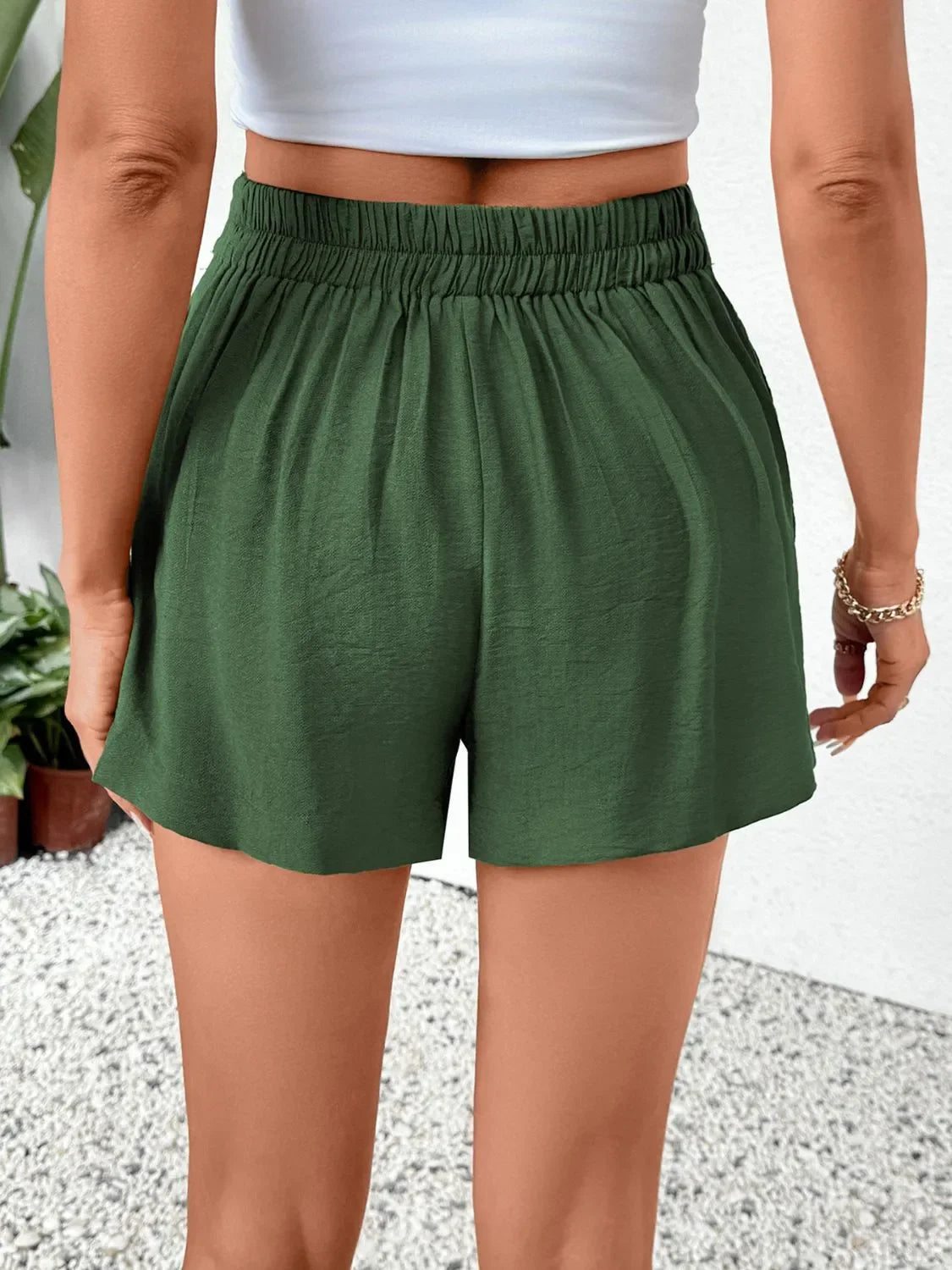 Pleated Detail Shorts with Pockets - Piña Colada