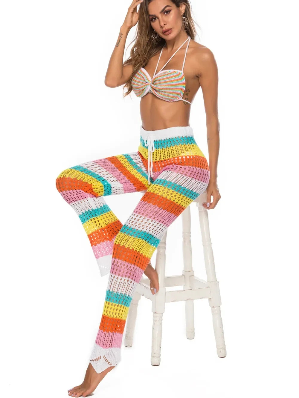 Cutout Contrast High Waist Swim Pants - Piña Colada