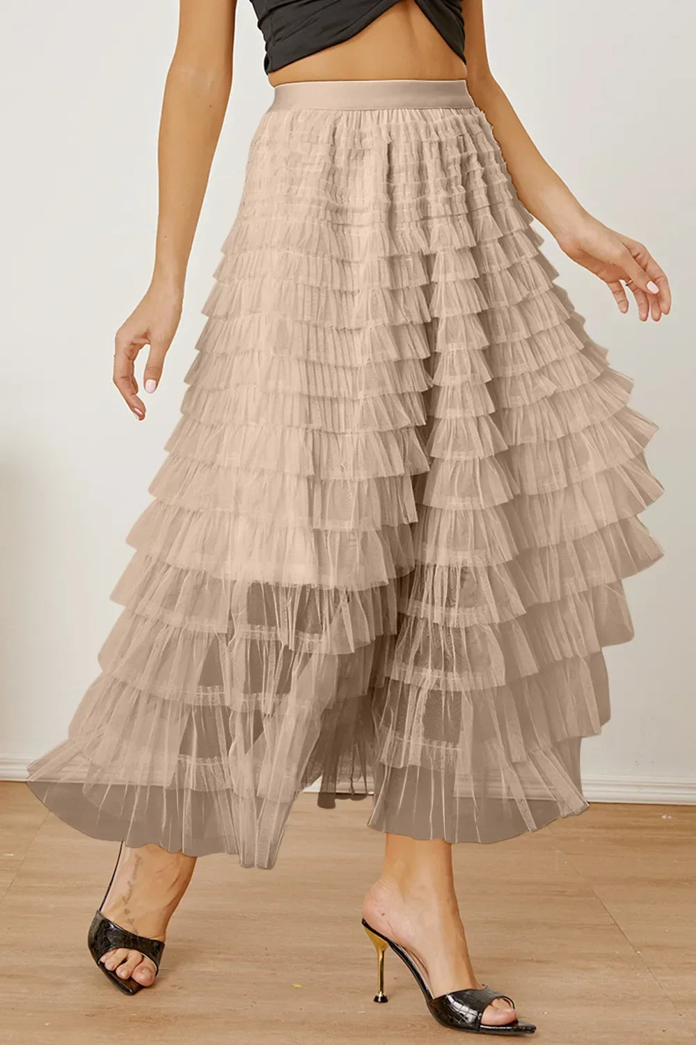 Ruched High Waist Tiered Skirt - Piña Colada