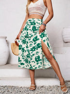 Slit Printed Midi Skirt - Piña Colada
