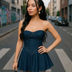 Vestido mini ajustado sin tirantes de mezclilla