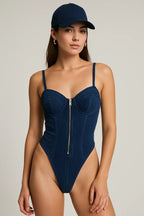 Vintage Zipper Detail High Waist Skinny Romper
