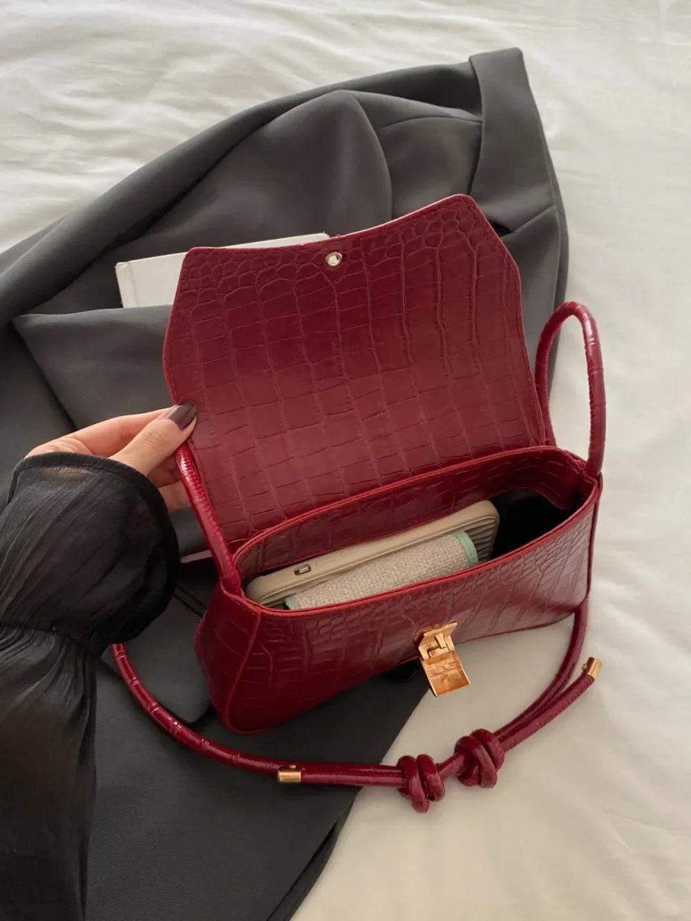 PU Leather Texture Crossbody Bag - Piña Colada