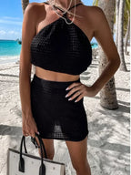 Tied Top and Drawstring Mini Skirt Set - Piña Colada
