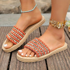 Studded Open Toe Flats Sandals - Piña Colada