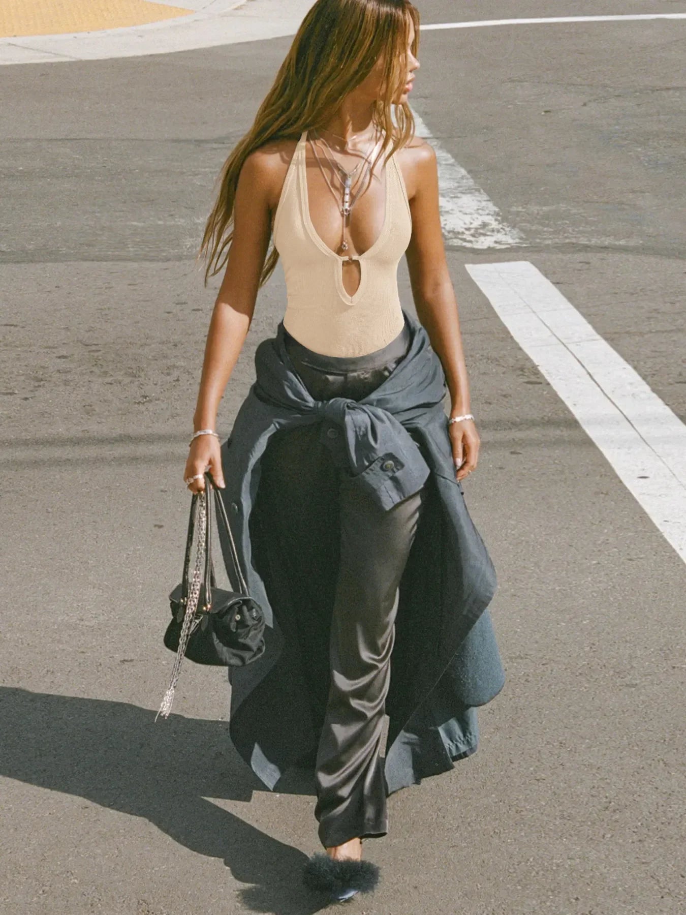 Cutout Ribbed Tank Top - Piña Colada