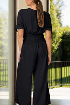 Surplice Short Sleeve Top and Pants Set - Piña Colada