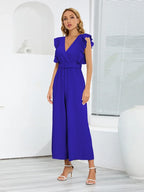 Ruffled Surplice Cap Sleeve Jumpsuit - Piña Colada
