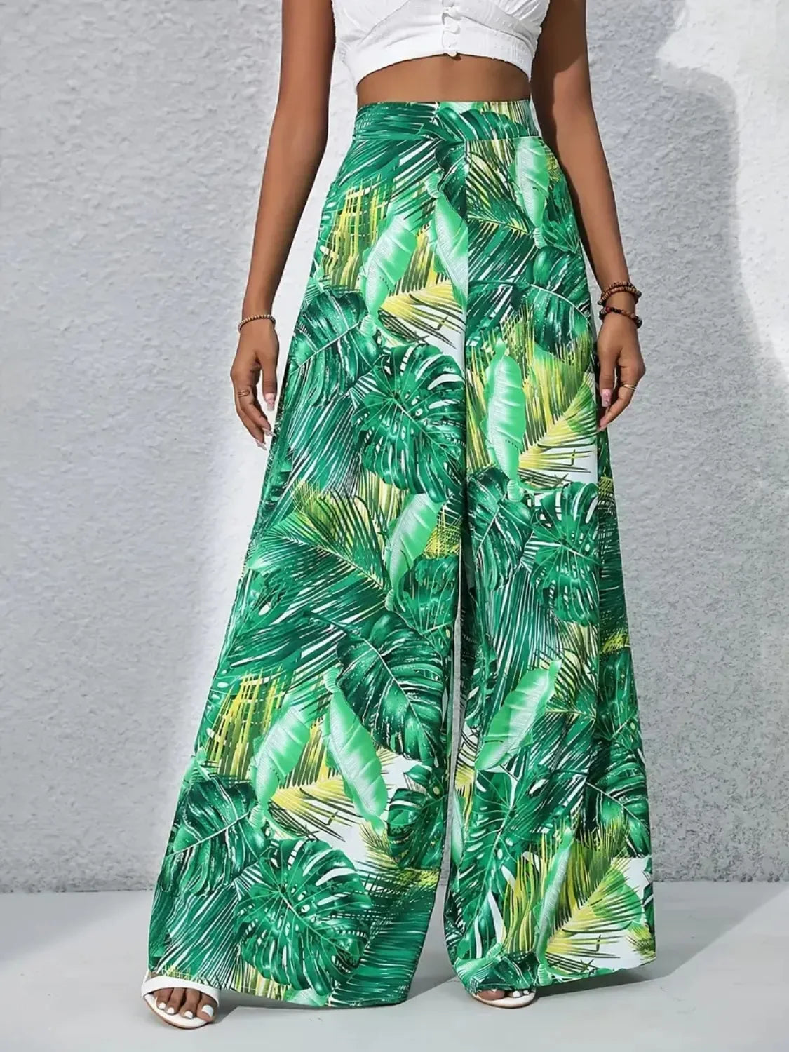 Printed High Waist Wide Leg Pants - Piña Colada