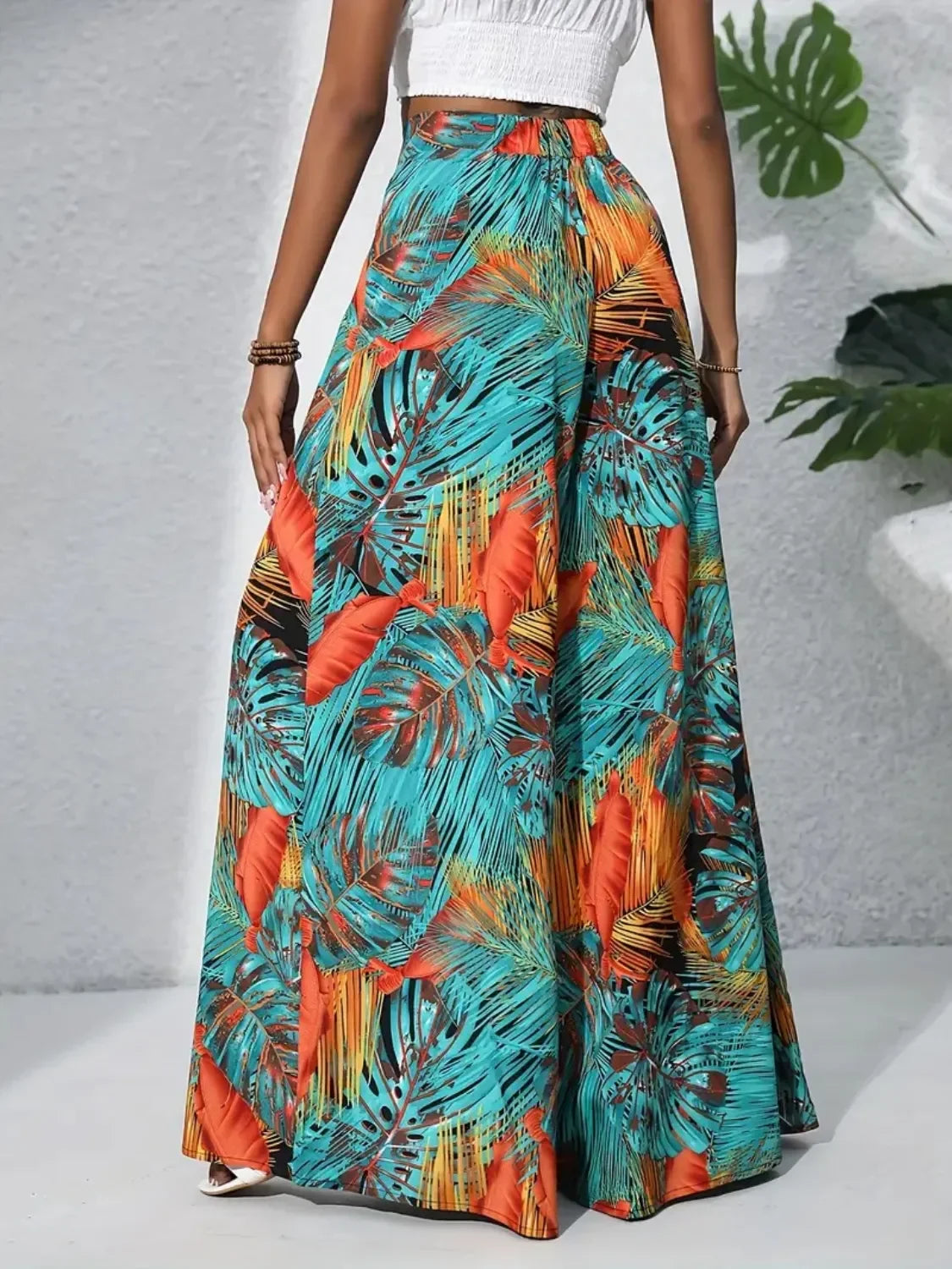 Printed High Waist Wide Leg Pants - Piña Colada