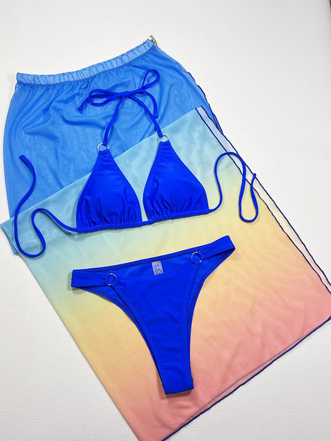 Gradient Halter Neck Three-Piece Swim Set - Piña Colada